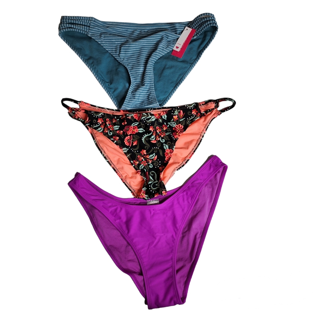 Xhilaration Swim Bikinis LOT of 3  Colorful Cheeky / High Leg Bottom Size XL NWT
